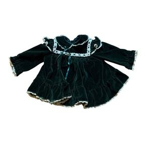 Vintage‎ Velvet Baby Dress Kids Green Good Lace Trim Ruffle Holiday SIZE 6-12M